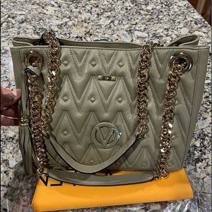 Mario Valentino Luisa large leather shoulder bag in Thyme color